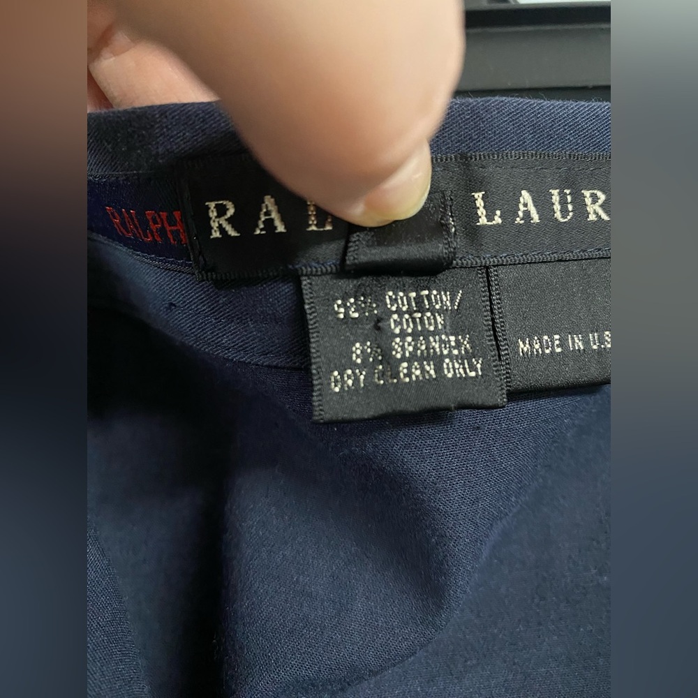 Ralph Lauren Black Label Size 14 Navy Blue Pencil Skirt Zipper Front Gold Chic - Picture 7 of 8